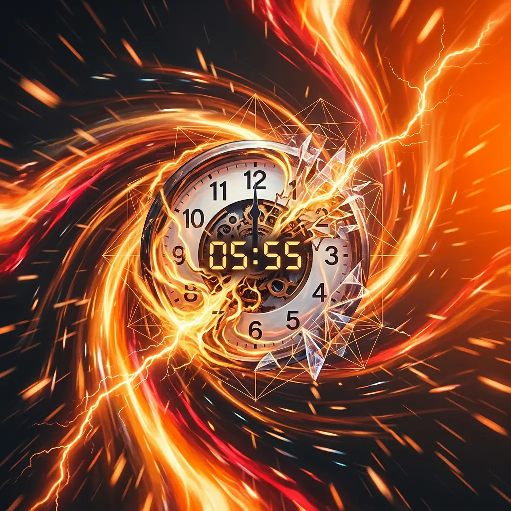 Mystical scene representing triple mirror hour 05:55