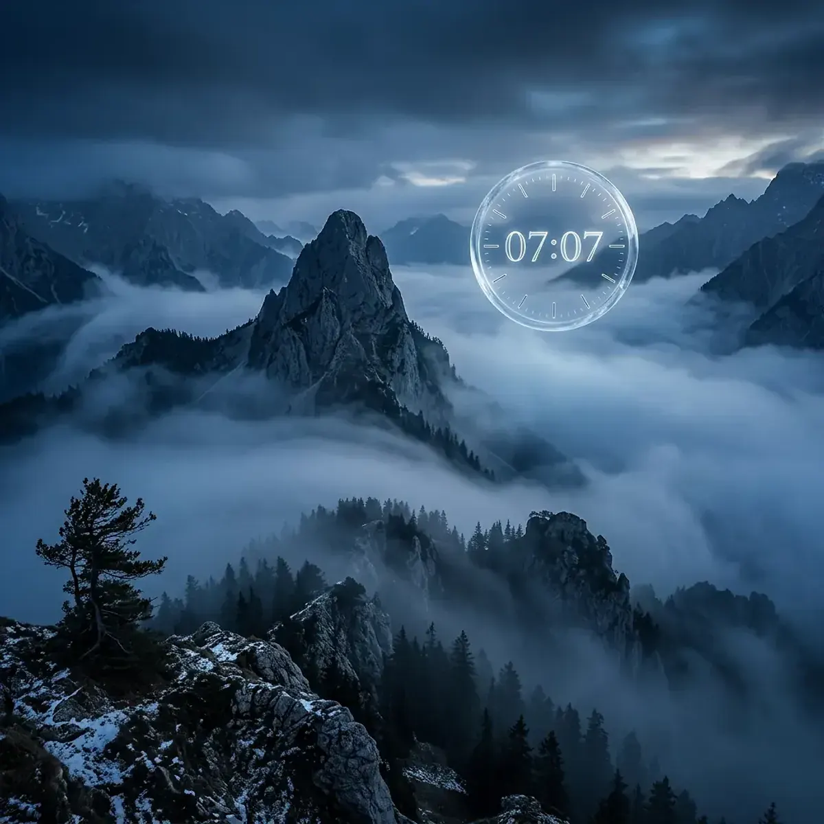 Mystical scene representing mirror hour 07:07
