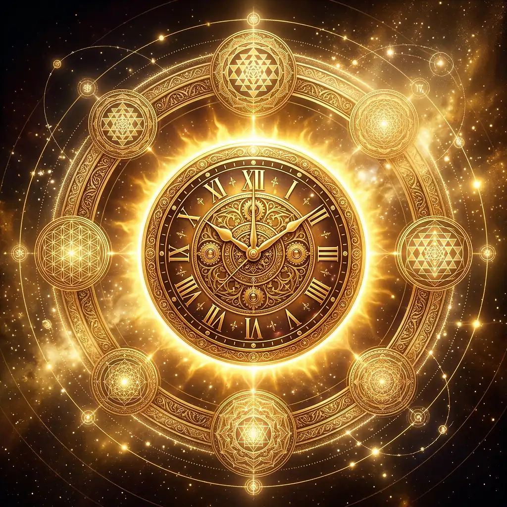 Mystical scene representing triple mirror hour 10:00