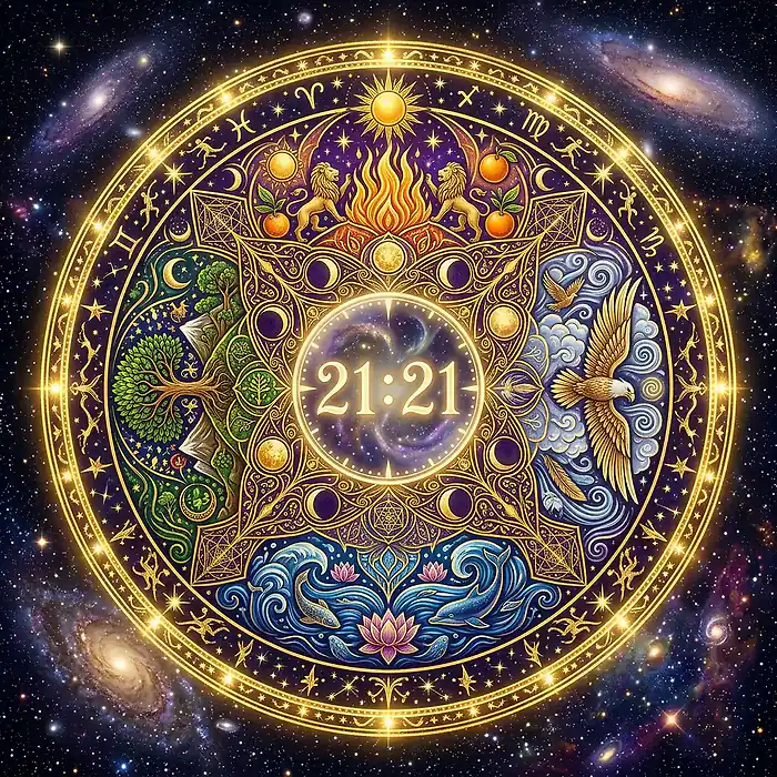 Mystical scene representing mirror hour 21:21
