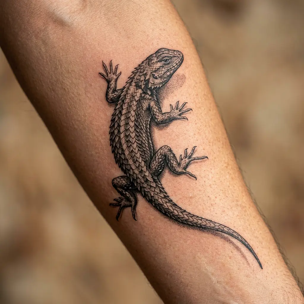 Polynesian tribal gecko tattoo on the shoulder blade