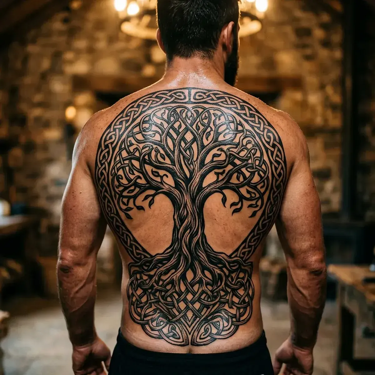 Celtic Tree of Life tattoo with knotwork roots and branches